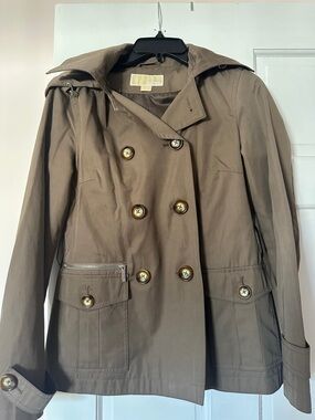 Michael Kors Double-Breasted Hooded Trench Coat - Taupe